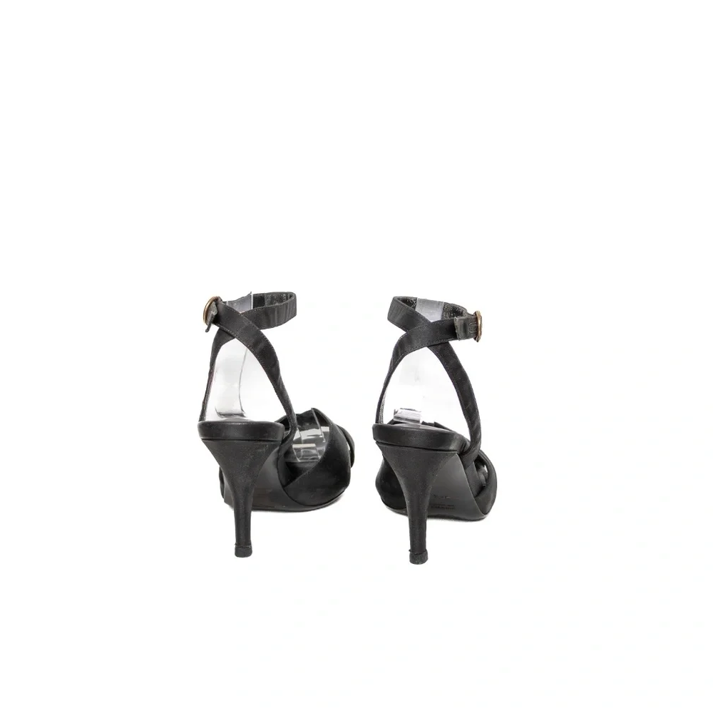 Vintage Yves Saint Laurent Black Satin Ankle Strap High Heel Sandals – Size 36.5 - Picture 6 of 9